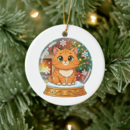 Adorno De Cerámica Whimsical Cartoon Cat in Snow Globe Christmas