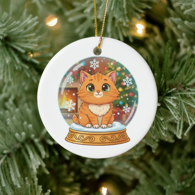 Adorno De Cerámica Whimsical Cartoon Cat in Snow Globe Christmas  (Árbol)