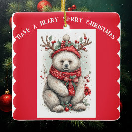 Adorno De Cerámica Whimsical Christmas Bear Quote Playful Quirky Cute