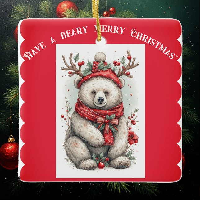 Adorno De Cerámica Whimsical Christmas Bear Quote Playful Quirky Cute (Whimsical Christmas Bear Quote Playful Quirky Cute Ceramic Ornament)