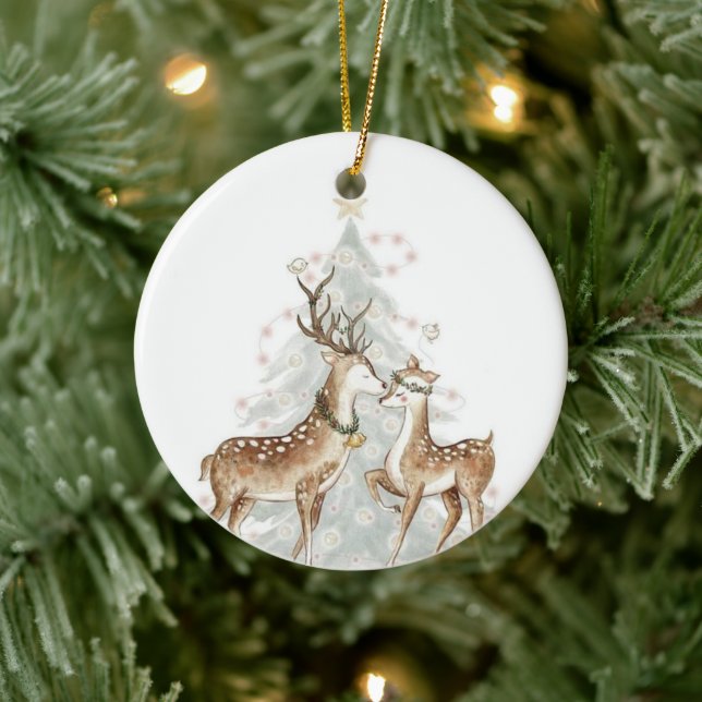 Adorno De Cerámica Whimsical Christmas Deers Ornament (Árbol)