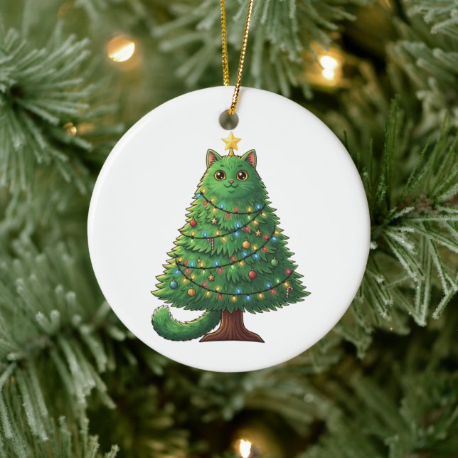 Adorno De Cerámica Whimsical Christmas Tree Cat Holiday  (Árbol)