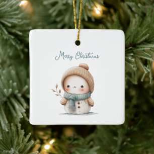 Adorno De Cerámica Whimsical Cute Snowman cita Feliz Navidad