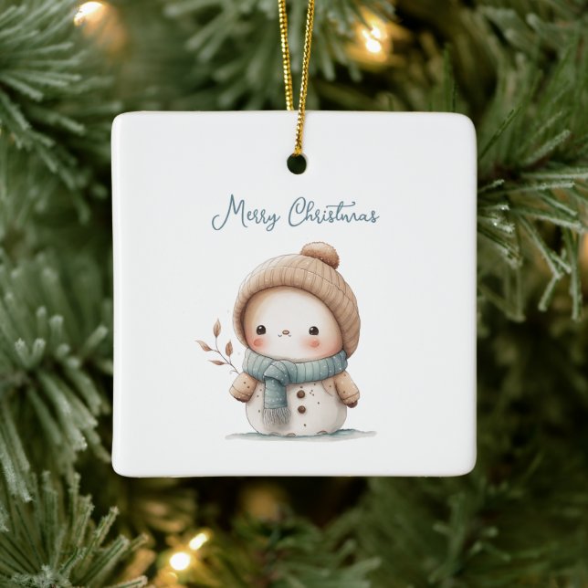 Adorno De Cerámica Whimsical Cute Snowman cita Feliz Navidad (Árbol)
