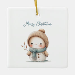 Adorno De Cerámica Whimsical Cute Snowman cita Feliz Navidad