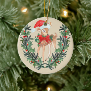 Adorno De Cerámica Whimsical Fawn Wreath