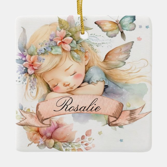 Adorno De Cerámica Whimsical Floral Sweets Dreams Sleeping Fairy Chic (Anverso)
