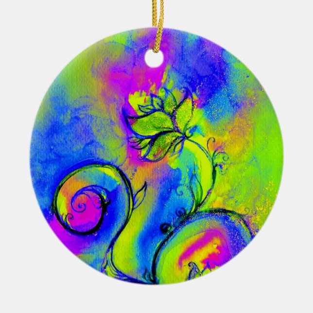 Adorno De Cerámica WHIMSICAL FLOWERS MONOGRAM pink yellow purple blue (Frente)