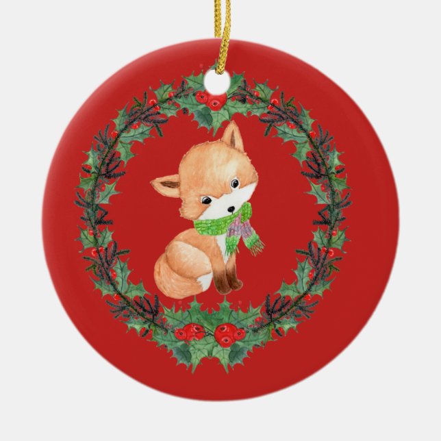 Adorno De Cerámica Whimsical Fox Wreath personalizada (Frente)