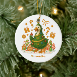 Adorno De Cerámica Whimsical Goose Christmas Tree | Día festivo