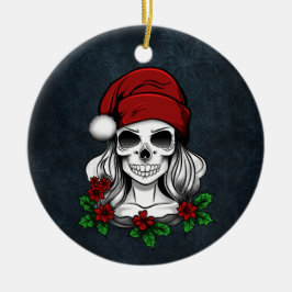 Adorno De Cerámica Whimsical Gothic Santa Skull Navidades