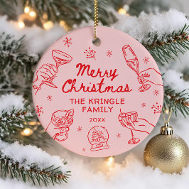 Adorno De Cerámica Whimsical Hand Drawn Christmas Party