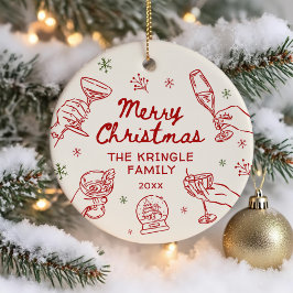 Adorno De Cerámica Whimsical Hand Drawn Christmas Party 