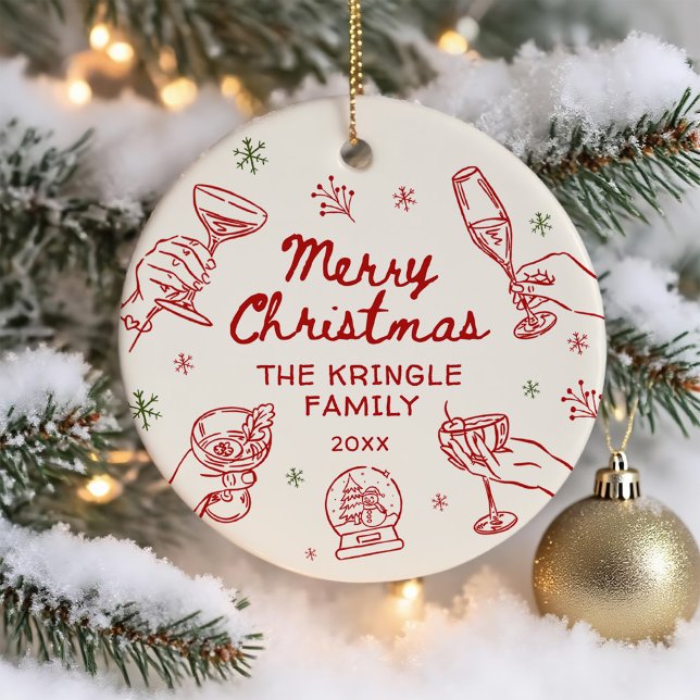 Adorno De Cerámica Whimsical Hand Drawn Christmas Party  (Subido por el creador)