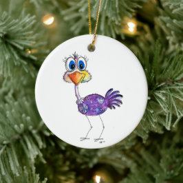 Adorno De Cerámica Whimsical Happy Purple Ostrich