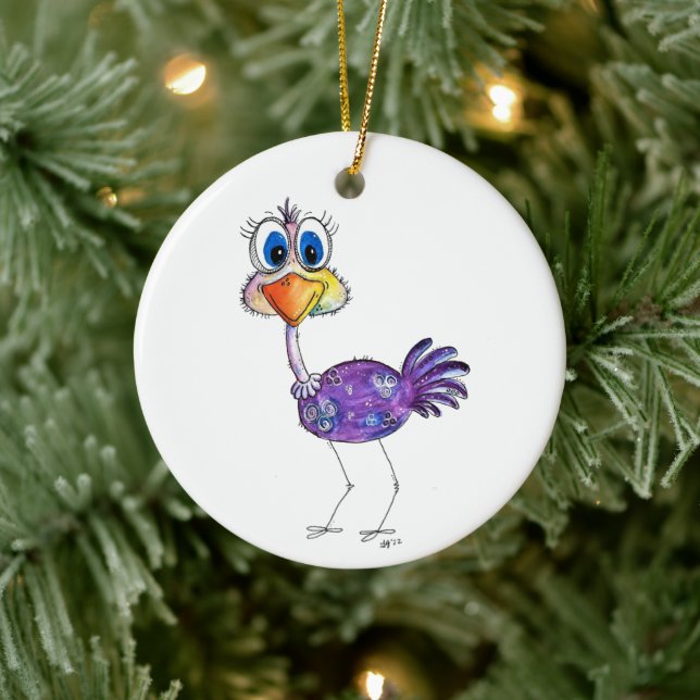 Adorno De Cerámica Whimsical Happy Purple Ostrich (Árbol)