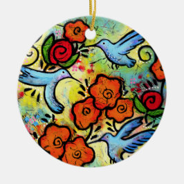 Adorno De Cerámica Whimsical Hummingbird Garden Colorful Bird