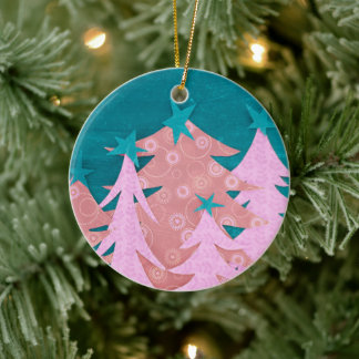Adorno De Cerámica Whimsical Pink Christmas Tree
