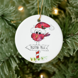 Adorno De Cerámica Whimsical Red Navidad Bird