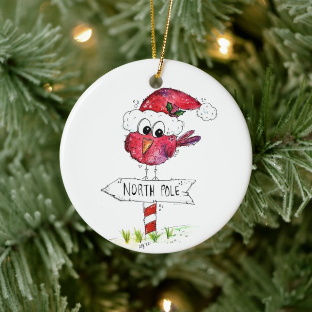 Adorno De Cerámica Whimsical Red Navidad Bird (Árbol)