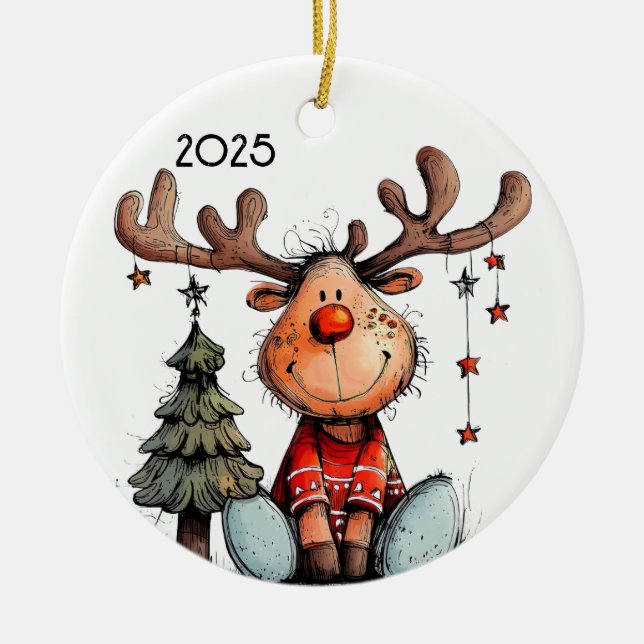 Adorno De Cerámica Whimsical Reindeer (Frente)