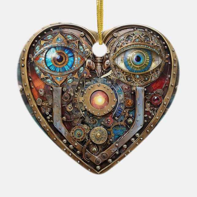 Adorno De Cerámica Whimsical Steampunk Heart I See You I Love You (Frente)