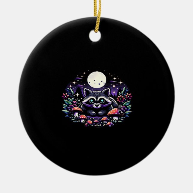 Adorno De Cerámica Whimsical Whimsigoth Raccoon Bajo La Luz De La Lun (Frente)