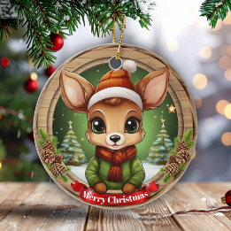 Adorno De Cerámica Whimsical Winter Wonderland Woodland Wildlife 🦌🎄