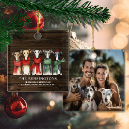 Adorno De Cerámica Whippets and Greyhounds Dog Rescue Holiday Photo