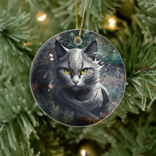 Adorno De Cerámica Whiskers de la luna: negro gato y plata