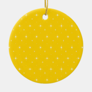 Adorno De Cerámica White Bright Stars On Vibrant Canary Yellow Color