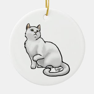 Adorno De Cerámica White Cat Ornament