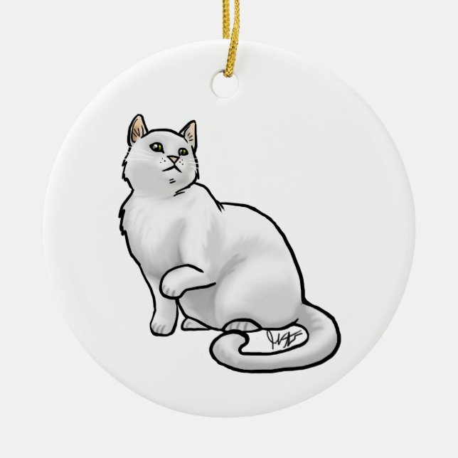 Adorno De Cerámica White Cat Ornament (Frente)