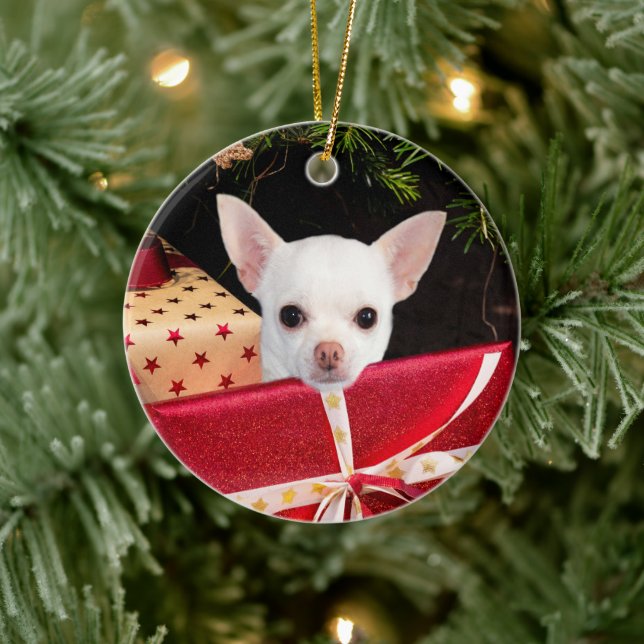 Adorno De Cerámica White Chihuahua Christmas (Árbol)