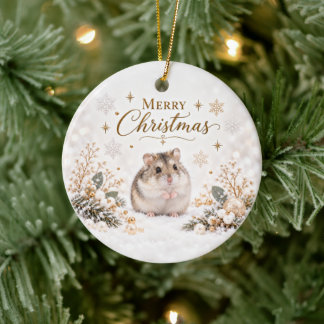 Adorno De Cerámica White Christmas Hamster Ornament