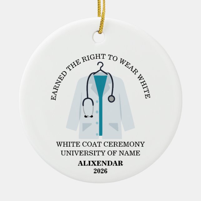 Adorno De Cerámica White Coat Ceremony Ornament, Doctor Graduation (Frente)