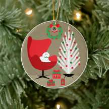 White Dog in Mid Century Christmas Room