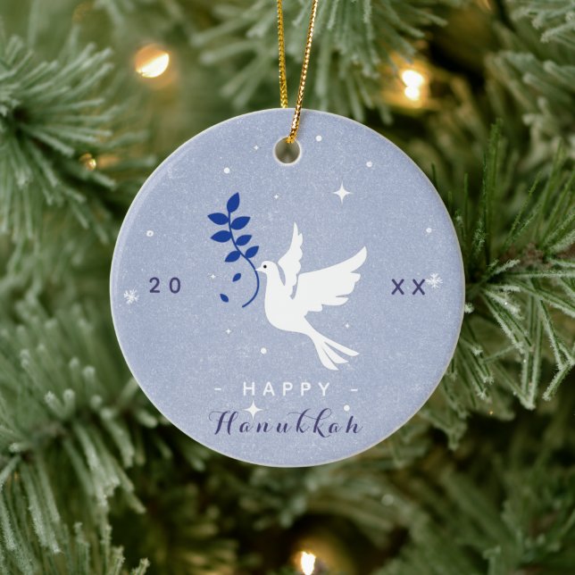 Adorno De Cerámica White Dove Happy Hanukkah Year Chrismukkah (Árbol)
