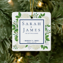 Adorno De Cerámica White Hydrangeas Watercolor Wedding Save The Date