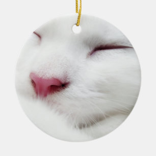 Adorno De Cerámica White Kitty Cat Sleeping Face Ornament