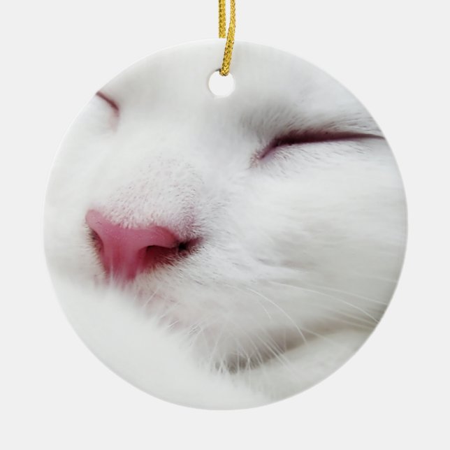 Adorno De Cerámica White Kitty Cat Sleeping Face Ornament (Frente)