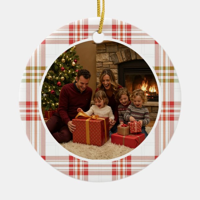 Adorno De Cerámica White Plaid Family Christmas (Frente)