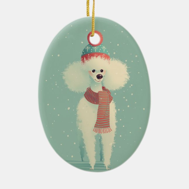 Adorno De Cerámica White Poodle Holiday Keepsake (Atrás)