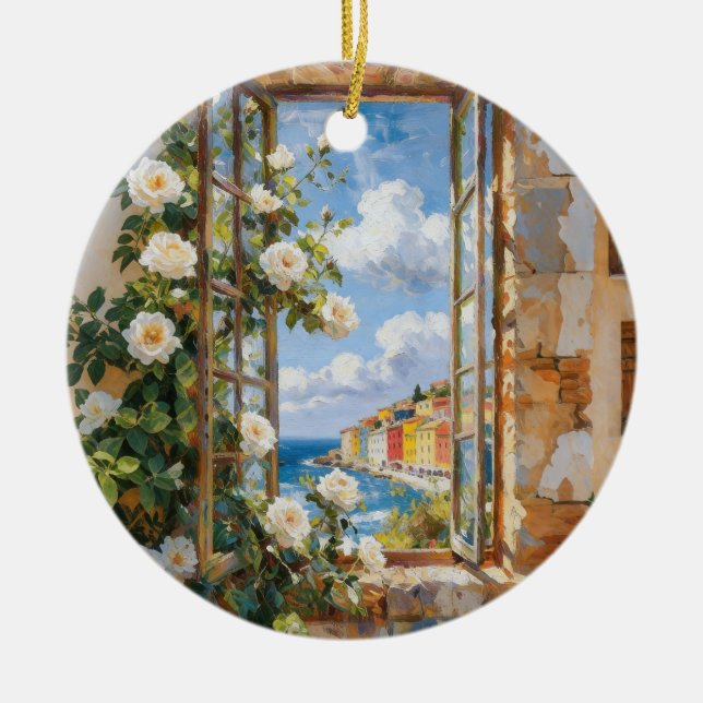 Adorno De Cerámica White Roses Sea View Ornament (Frente)