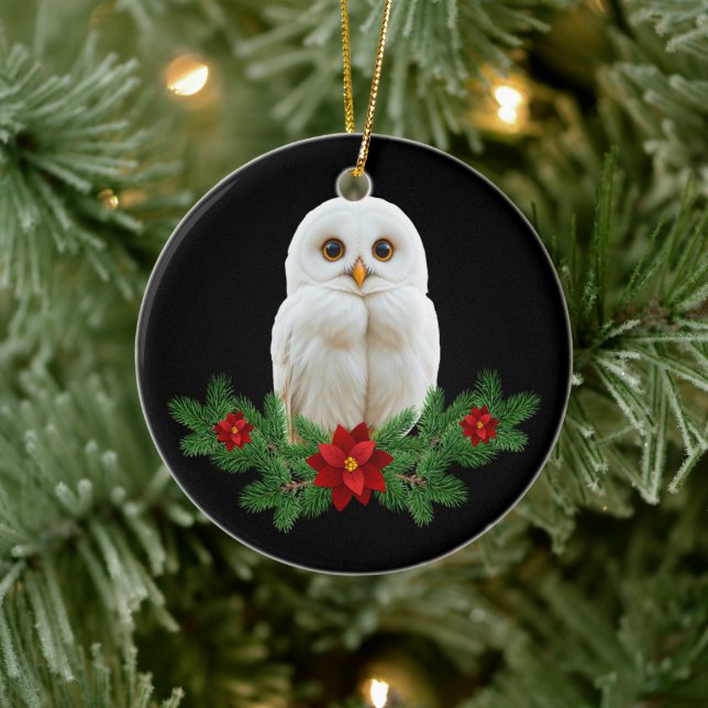 Adorno De Cerámica White Snow Christmas Owl (Árbol)