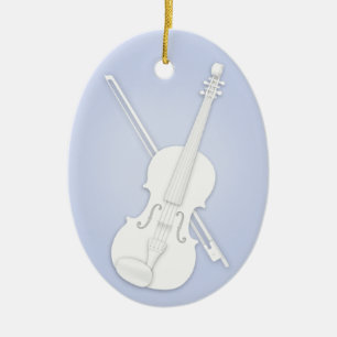 Adorno De Cerámica White Violin or Viola with Bow Blue Custom Music