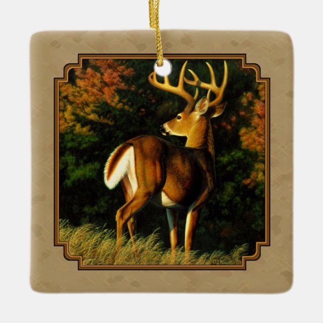 Adorno De Cerámica Whitetail Buck Deer Hunting Tan (Anverso)