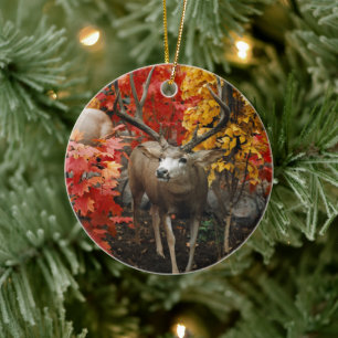 Adorno De Cerámica Whitetail En Otoño