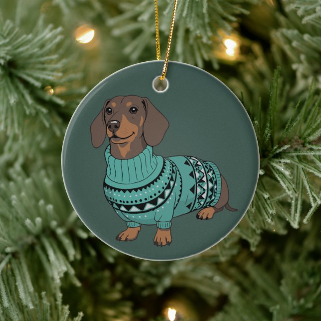 Adorno De Cerámica Wiener Dog Christmas Ugly Sweater Dachshund Pet  (Árbol)