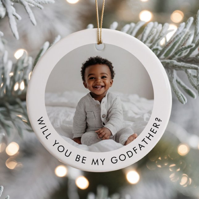 Adorno De Cerámica Will You Be My Godfather Photo Proposal (Zazzle Will You Be My Godfather Photo Proposal Ceramic Ornament - Front)